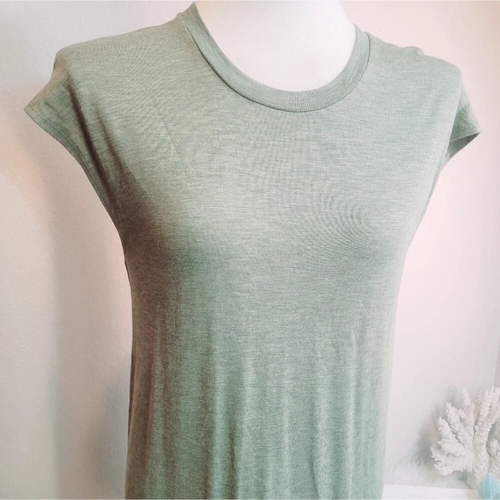 MADEWELL Pine Heather Green Muscle Midi Dress Side Slit Soft Stretch Jersey Sz M - Picture 4 of 16